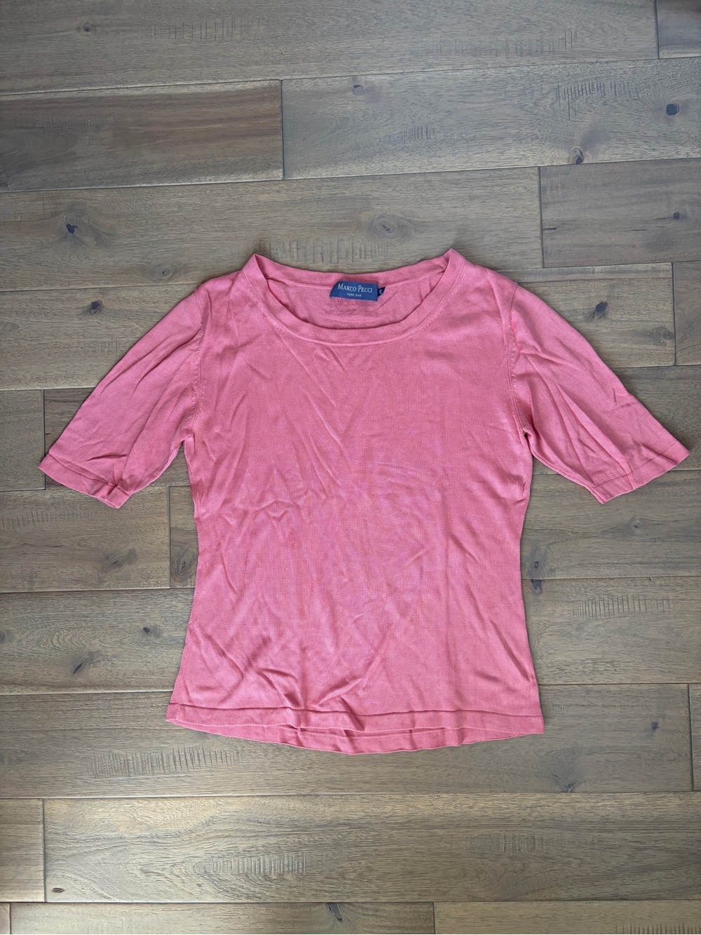 Marco Pecci 100% pure silk pink, short-sleeve knit top - Picture 1 of 7